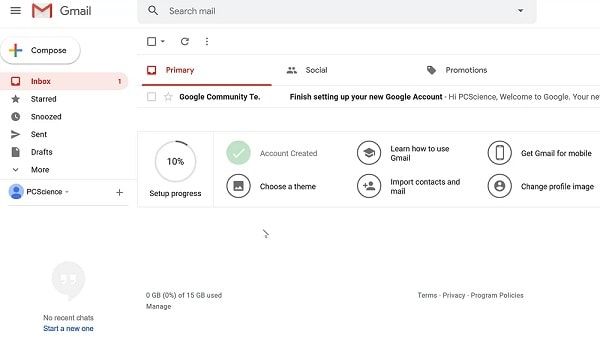 صفحه مدیریت جیمیل